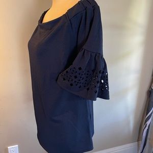 Banana Republic Off the shoulder laser cut bell sleeve navy top Size XL